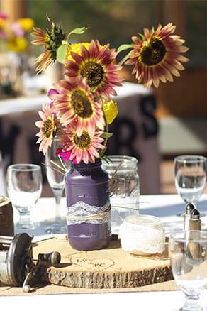 Centerpieces at a wedding reception at Sunday River's North Peak